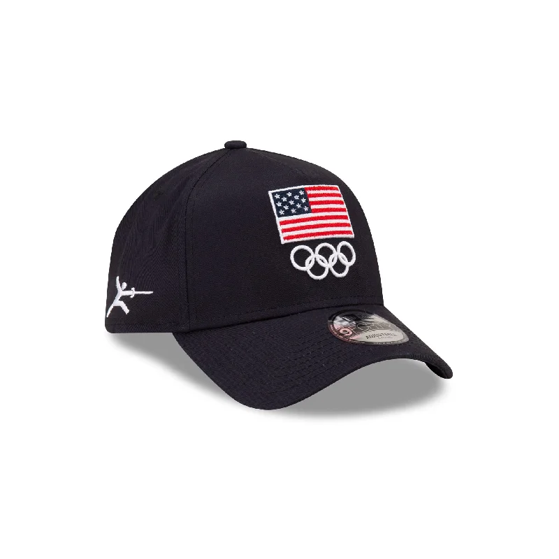 Men's soft leather gloves-Team USA Fencing Navy 9FORTY A-Frame Snapback Hat