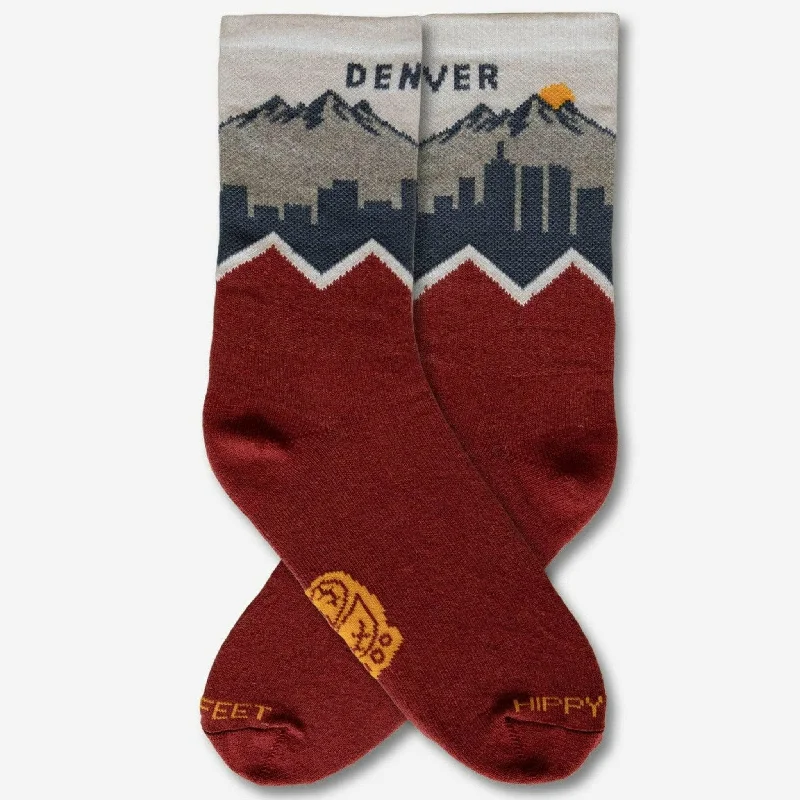 Men's elegant pocket square-Hippy Feet Denver Skyline Crew Socks