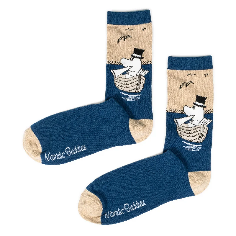 Men's modern tie accessory-Moominpappa Boating Men Socks - Blue/Beige