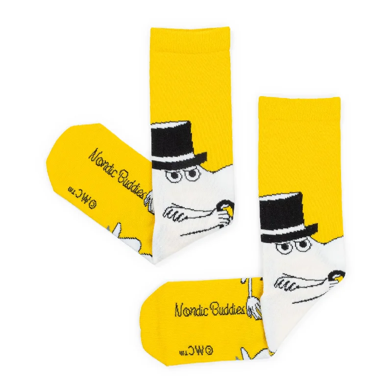 Men's soft silk gloves-Moominpappa Wondering Men Socks - Yellow