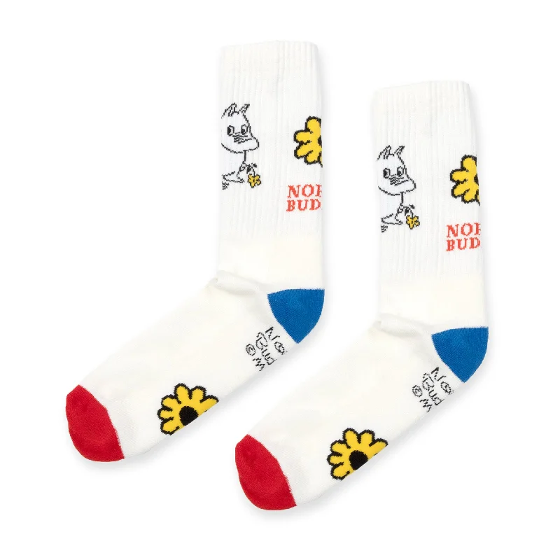 Men's classic beanie accessory-Moomintroll's Flower Retro Men Socks - White