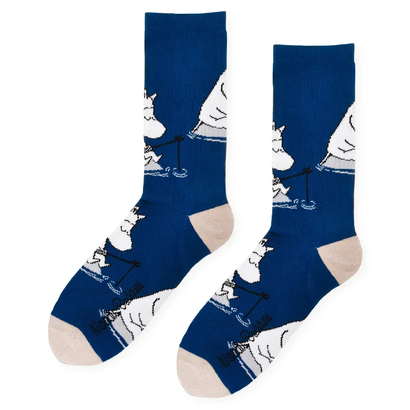 Men's luxury cotton tie-Moomintroll Fishing Men Socks - Blue