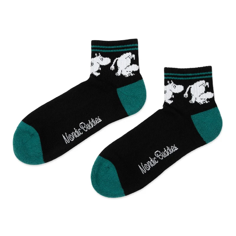 Men's soft leather gloves-Moomintroll Running Retro Ankle Men Socks - Black and Dark Green