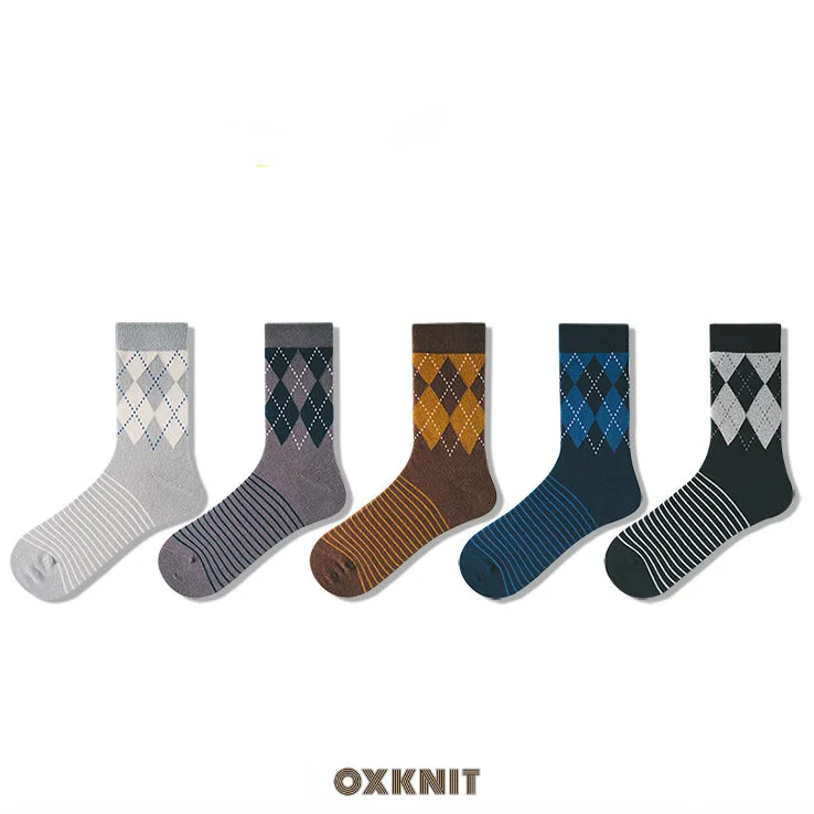 Men's leather wristwatch band-Plaid Men's Socks Tube Socks Cotton Socks