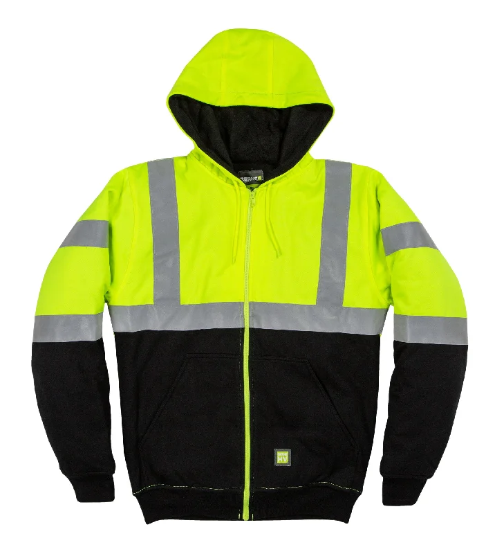 Men's warm zip-up hoodie-Berne Mens Yellow Fleece Hi-Vis Class 3 Hoodie L TALL