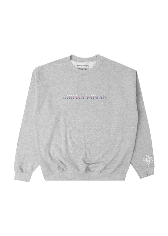 Men's warm pullover sweatshirt-god is a woman puff print crewneck