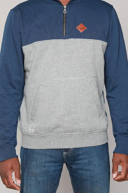 Men's breathable cotton hoodie-Kimes Ranch Mens Diamond Head QZ Navy/Grey Cotton Blend L/S Hoodie