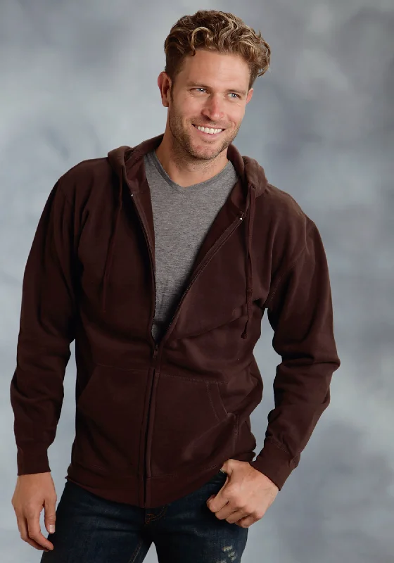 Men's warm athletic hoodie-Ouray Mens Brown 100% Cotton USA Zip Hoodie