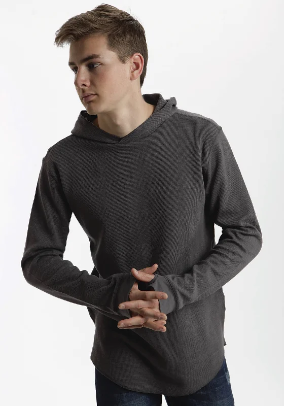 Men's slim crew hoodie-Ouray Mens Grey 100% Cotton USA Thermal Hoodie