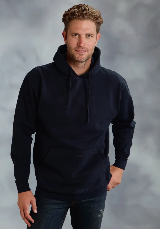 Men's stylish pullover hoodie-Ouray Mens Navy 100% Cotton USA Hoodie