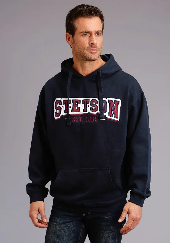 Men's slim graphic hoodie-Stetson Mens Navy Cotton Blend Est Felt Applique Hoodie