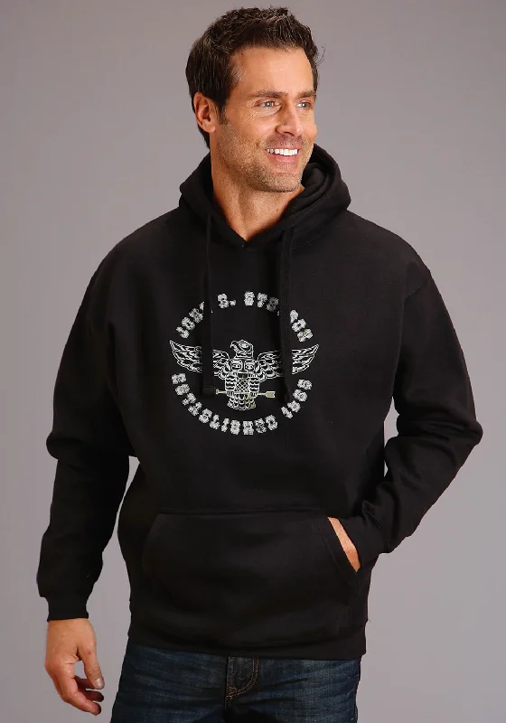 Men's slim pullover hoodie-Stetson Mens Black Cotton Blend Aztec Eagle Hoodie