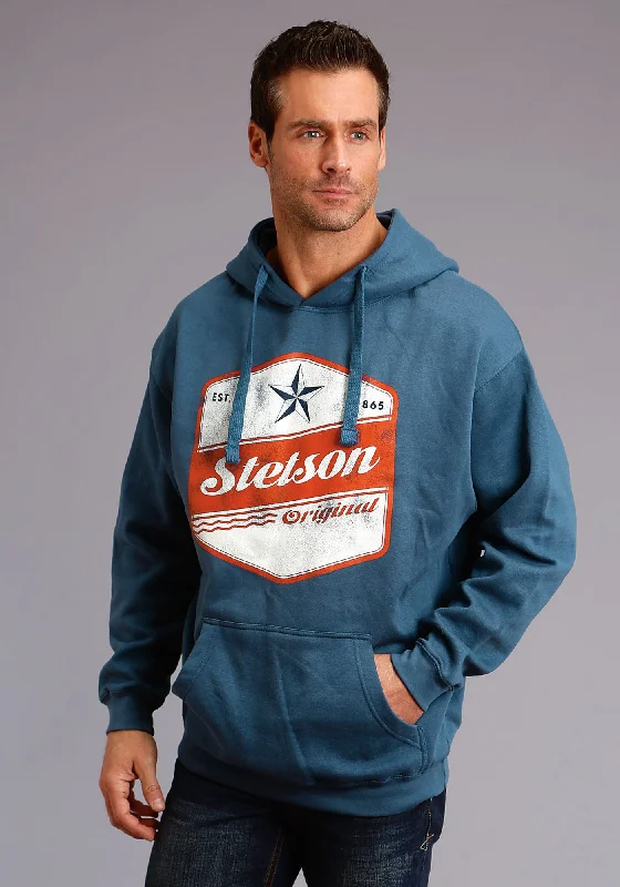 Men's lightweight cotton hoodie-Stetson Mens Blue Cotton Blend Original Star Hoodie