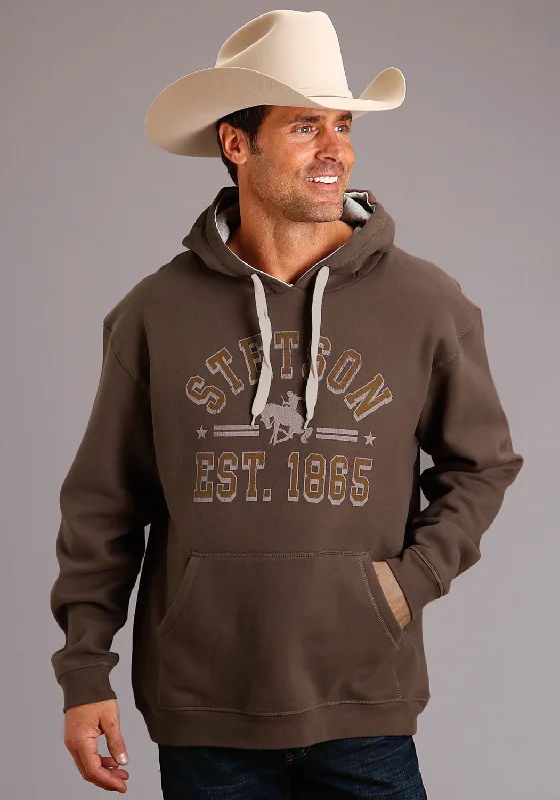 Men's durable oversized hoodie-Stetson Mens Brown Cotton Blend Fleece Knit Buffalo Hoodie