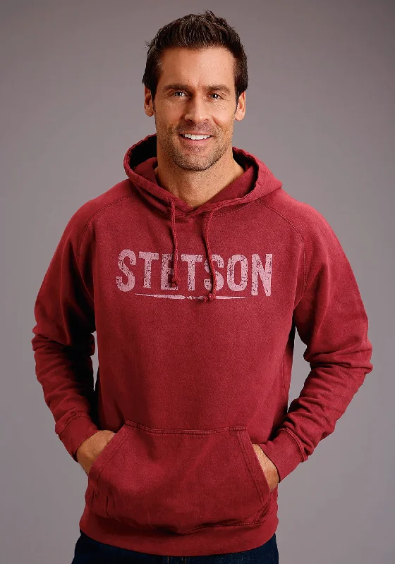 Men's classic crew neck hoodie-Stetson Mens Burgundy 100% Cotton Mineral Logo Hoodie