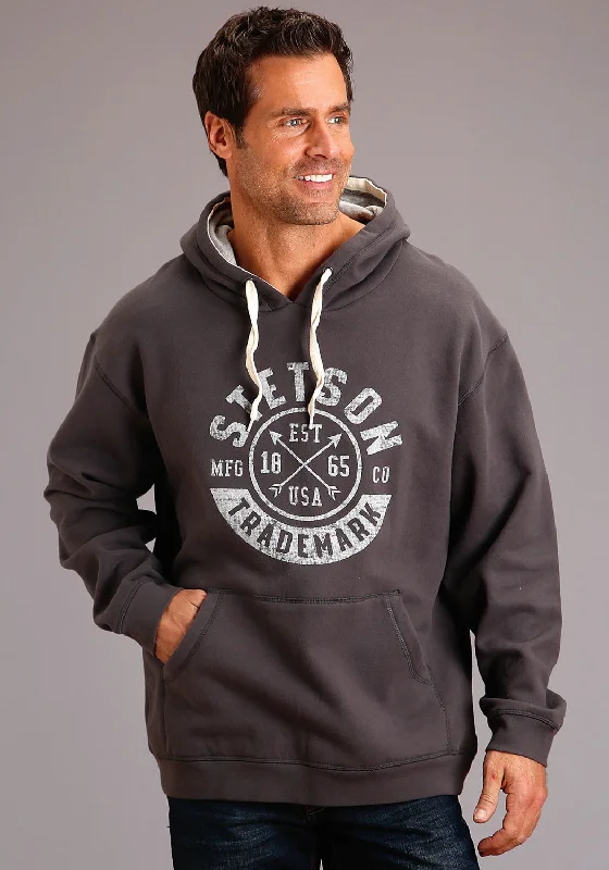 Men's modern cotton sweatshirt-Stetson Mens Dark Grey Cotton Blend Arrow Trademark Hoodie