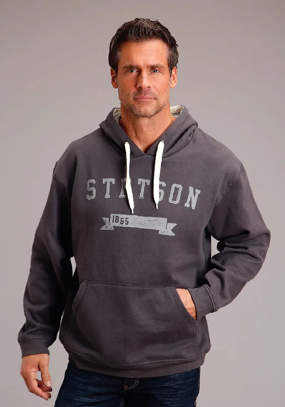 Men's slim graphic hoodie-Stetson Mens Dark Grey Poly/Cotton 1865 Banner Hoodie