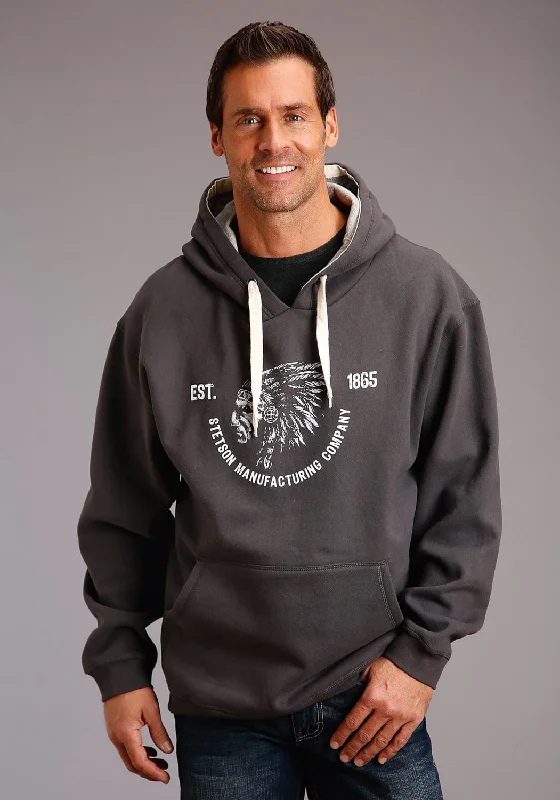 Men's breathable oversized hoodie-Stetson Mens Grey Cotton Blend Indian Head Hoodie