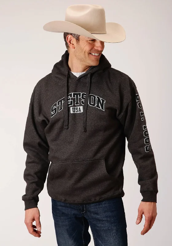 Men's warm graphic hoodie-Stetson Mens Grey Cotton Blend USA Athletic Hoodie