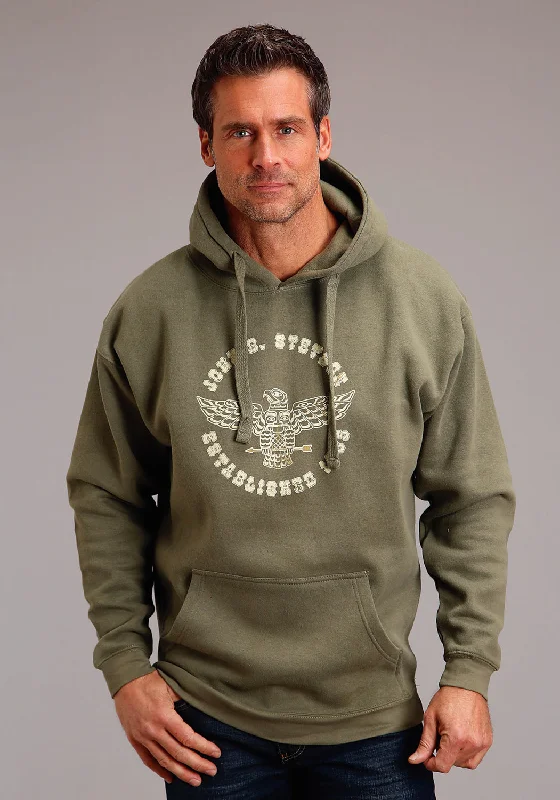 Men's modern athletic hoodie-Stetson Mens Lichen Green Cotton Blend Totem Eagle Hoodie