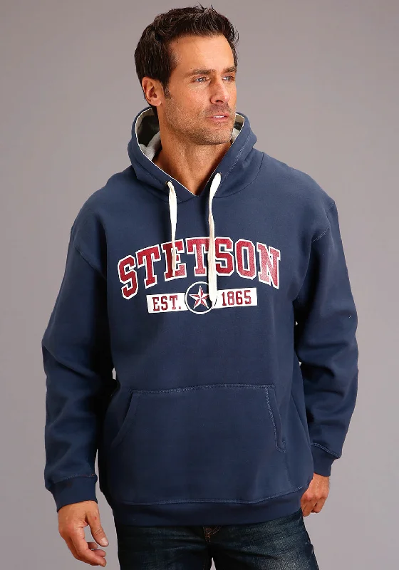 Men's warm oversized hoodie-Stetson Mens Navy Cotton Blend Fleece Est 1865 Hoodie