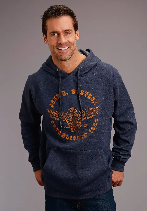 Men's soft cotton hoodie-Stetson Mens Navy Cotton Blend Orange Eagle Hoodie