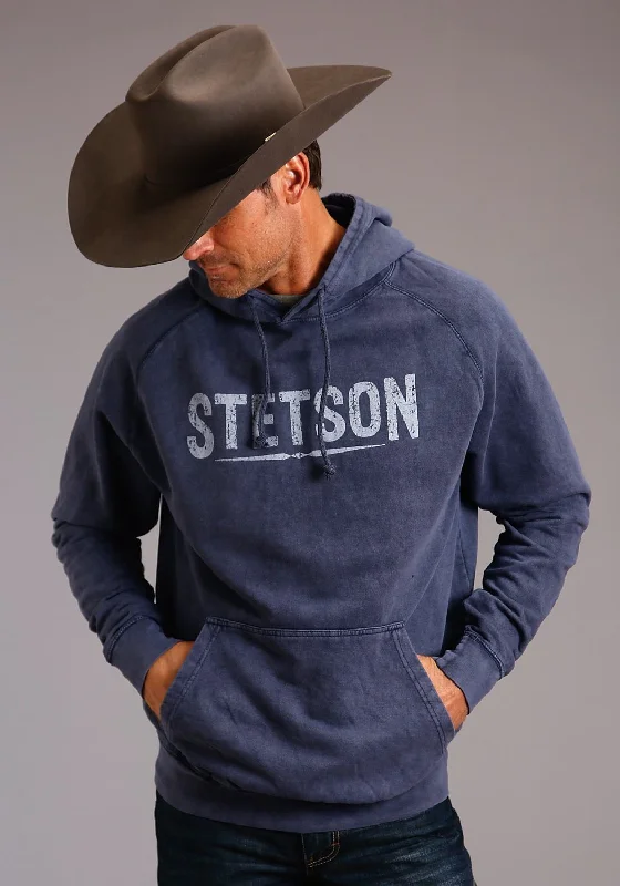 Men's durable cotton hoodie-Stetson Mens Vintage Denim 100% Cotton Distressed Hoodie