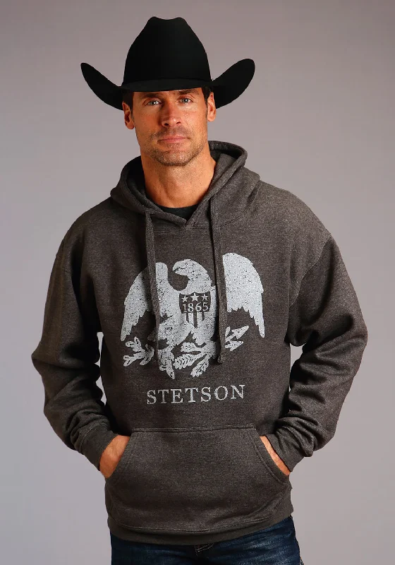 Men's trendy fleece hoodie-Stetson Mens Vintage Grey Cotton Blend 1865 Eagle Hoodie