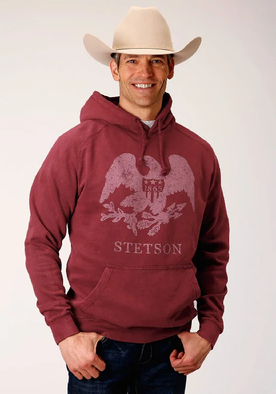 Men's modern crew hoodie-Stetson Mens Wine 100% Cotton Eagle Logo Hoodie