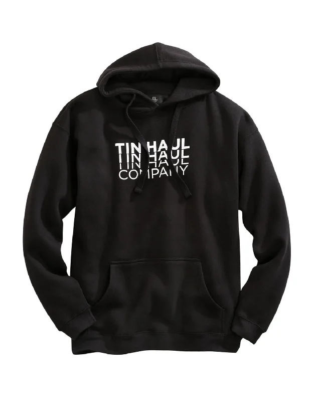 Men's durable athletic hoodie-Tin Haul Mens Black 100% Cotton Faded Logo Hoodie