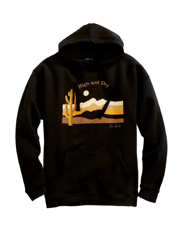 Men's cozy graphic hoodie-Tin Haul Mens Black Cotton Blend Cactus & Mountains Hoodie