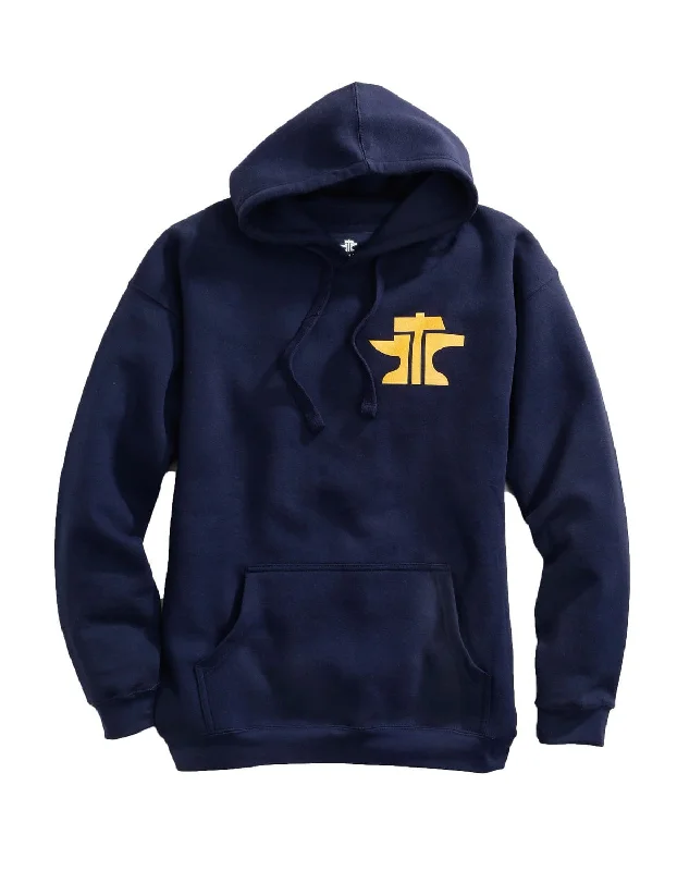 Men's slim zip-up hoodie-Tin Haul Mens Blue Cotton Blend Anvil and Hammer Logo Hoodie