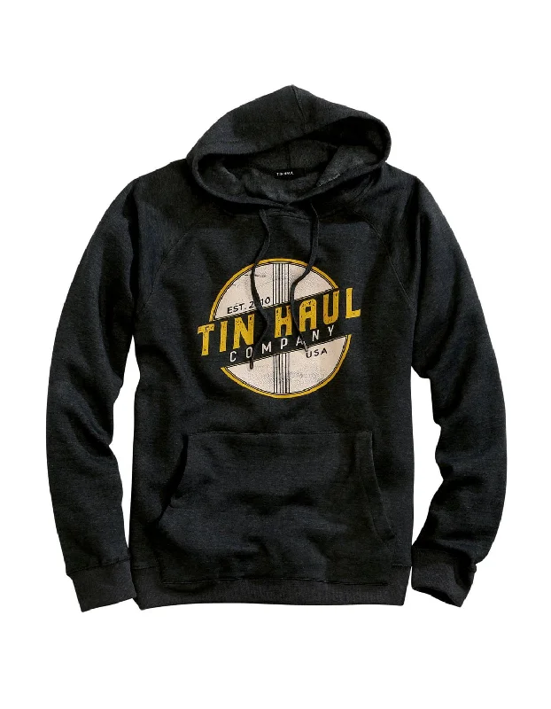 Men's stylish athletic hoodie-Tin Haul Mens Charcoal Grey Cotton Blend Thru It Logo Hoodie