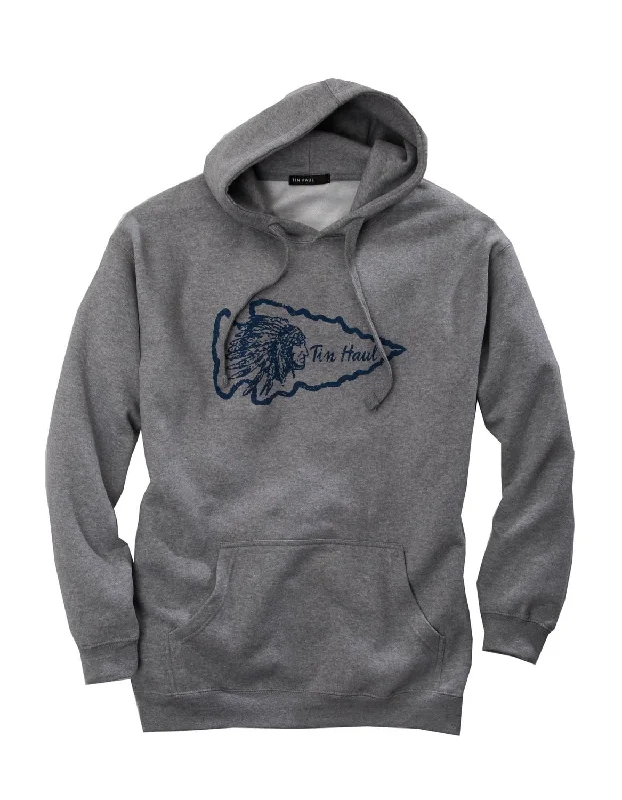 Men's warm oversized hoodie-Tin Haul Mens Grey Cotton Blend Indian Arrowhead Hoodie