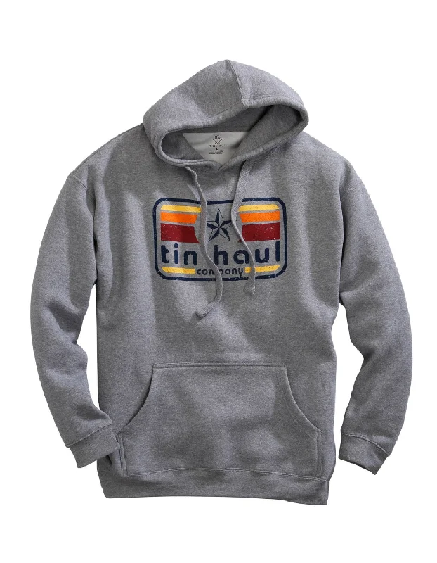 Men's soft athletic hoodie-Tin Haul Mens Grey Cotton Blend Stars and Stripes Retro Hoodie