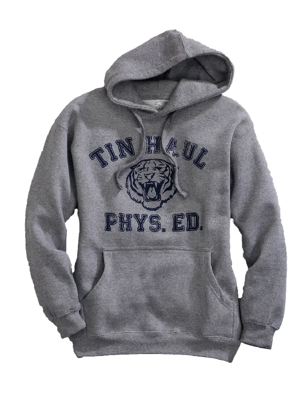 Men's breathable casual hoodie-Tin Haul Mens Grey Cotton Blend Tiger Phys Ed Hoodie