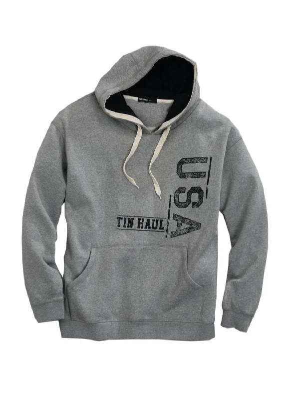 Men's breathable casual hoodie-Tin Haul Mens Grey Cotton Blend USA Print Hoodie