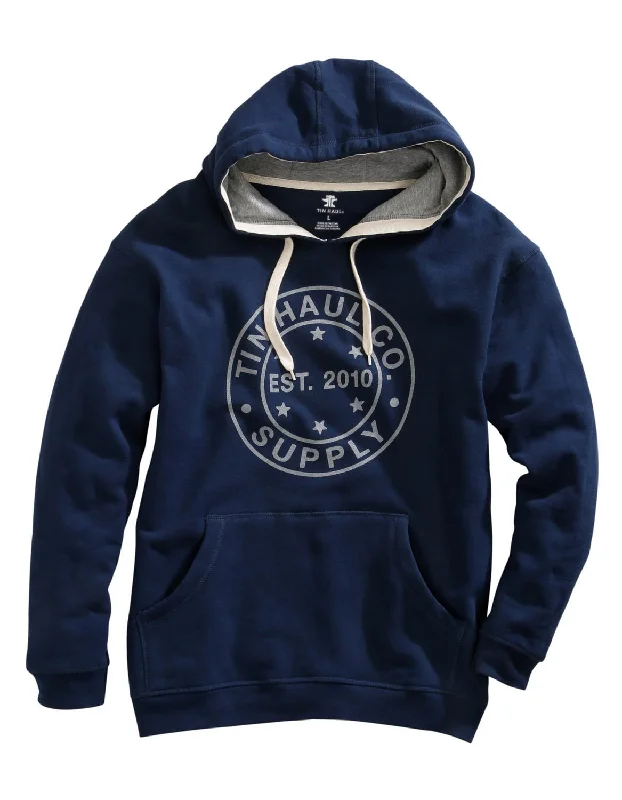 Men's breathable graphic hoodie-Tin Haul Mens Navy Cotton Blend Circle Screenprint Hoodie