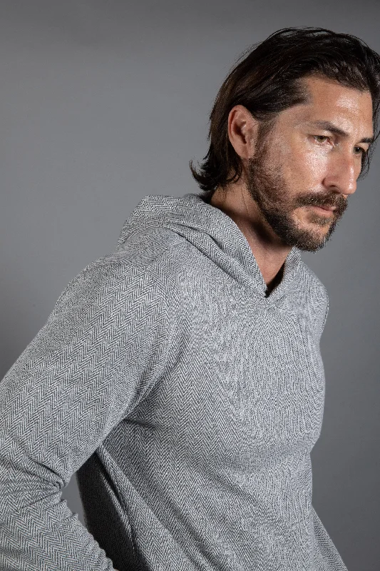 Men's warm zip-up sweatshirt-Westin Herringbone Kangaroo Hoodie