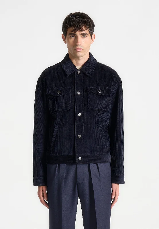 Men's waterproof utility jacket-Corduroy Trucker Jacket - Navy