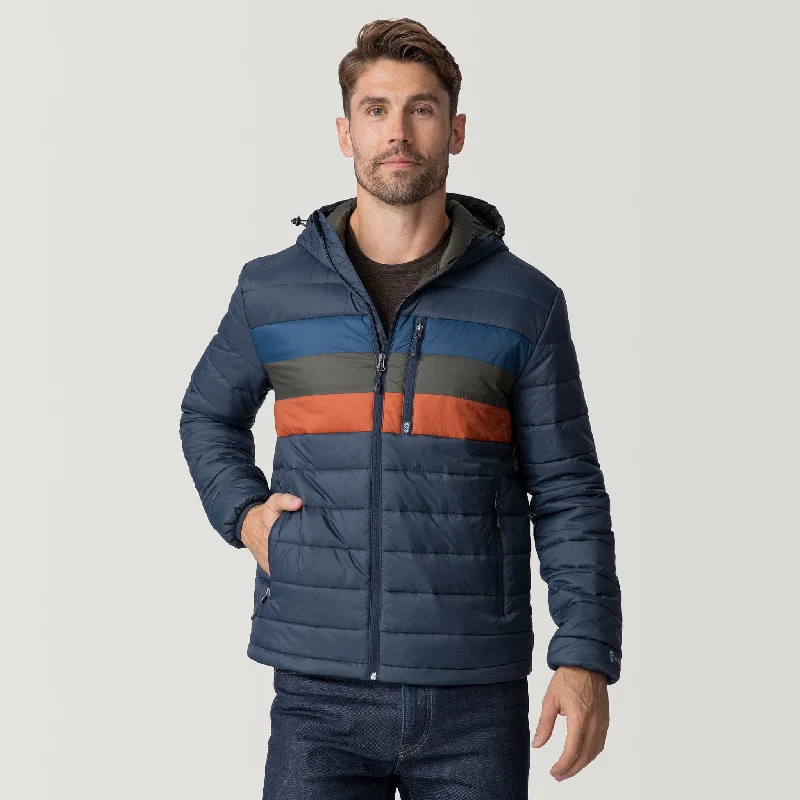 Men's waterproof rain jacket-Men's Tri-Color Hooded Puffer Jacket