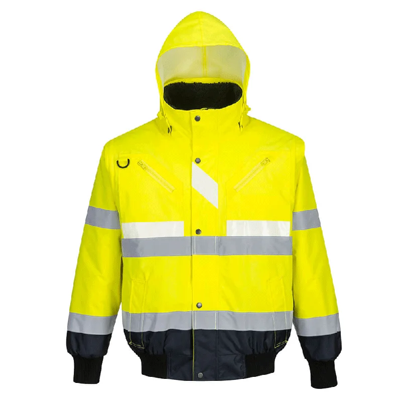 Men's rugged utility jacket-Portwest G465 Glowtex Hi-Vis 3-in-1 Contrast Bomber Jacket