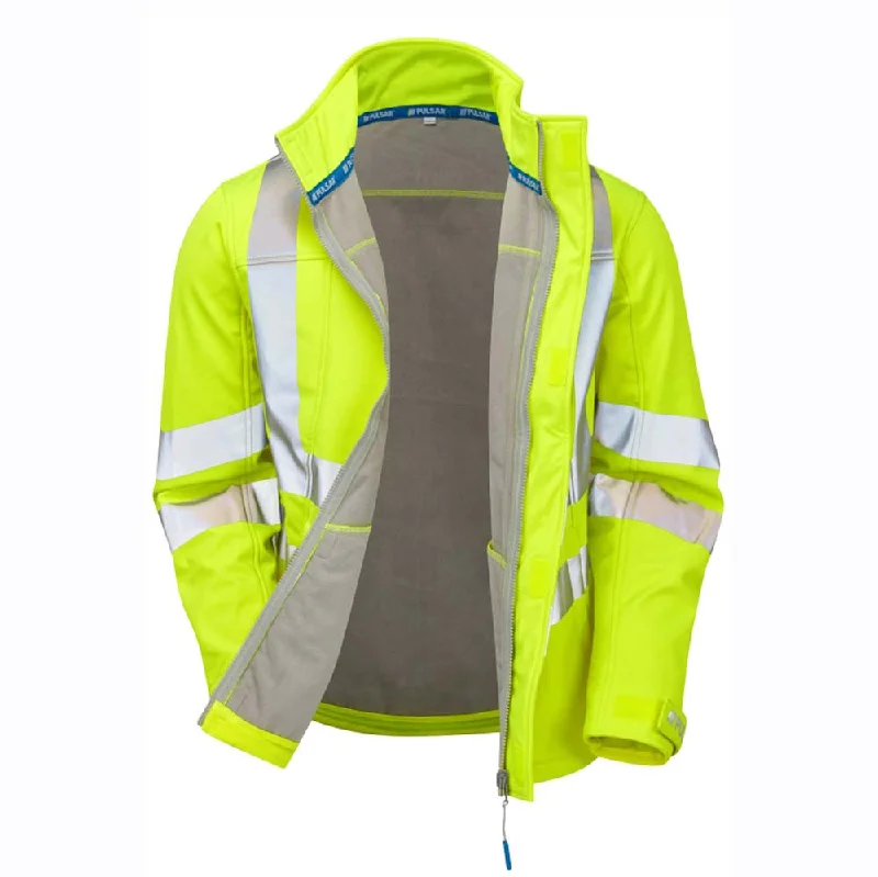 Men's trendy trench jacket-PULSAR P534 Hi-Vis Yellow Interactive Softshell Jacket