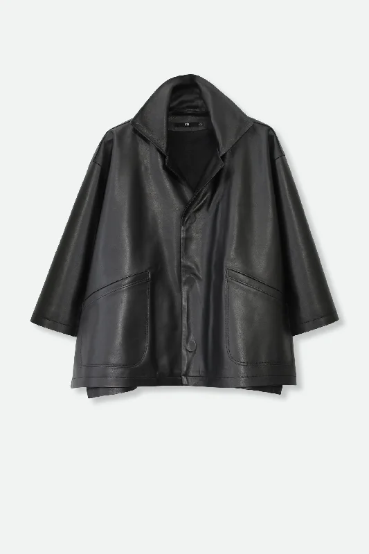 Men's rugged trench jacket-RIMINI LEATHER JACKET IN BLACK