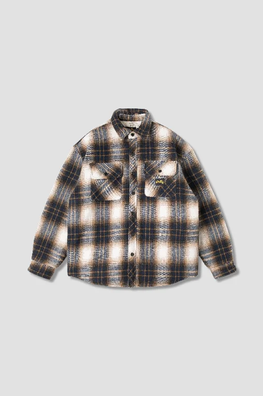 Men's casual parka jacket-Quilted Plaid Overshirt (Navy Plaid)