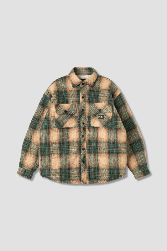 Men's warm puffer jacket-Quilted Plaid Overshirt (Olive Plaid)