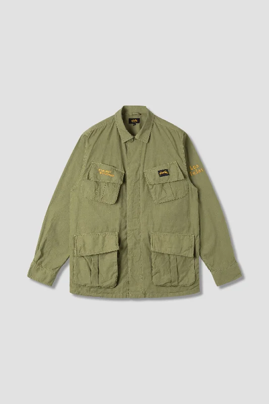 Men's warm bomber jacket-Tropical Jacket (Olive Ripstop Tejas Print)