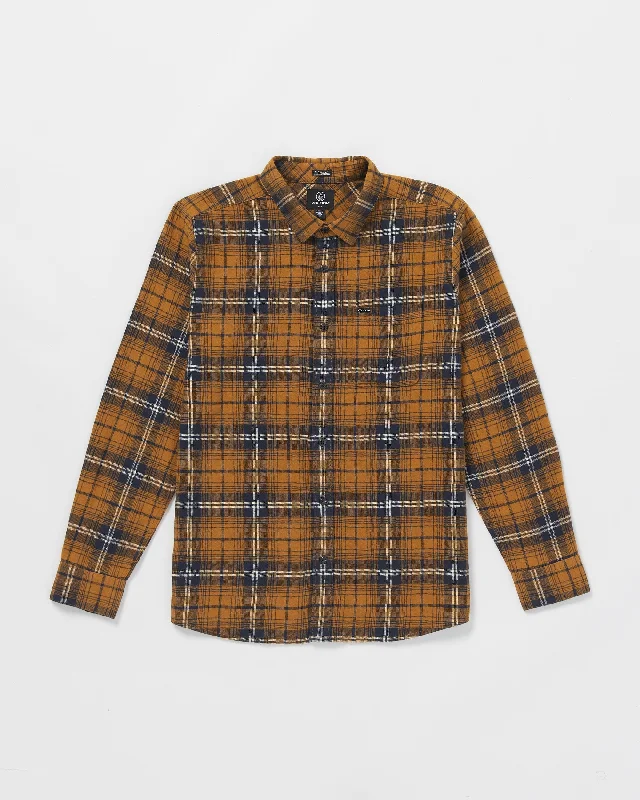 Men's short-sleeve modern casual shirt-Caden Plaid Long Sleeve Shirt - Chestnut Brown