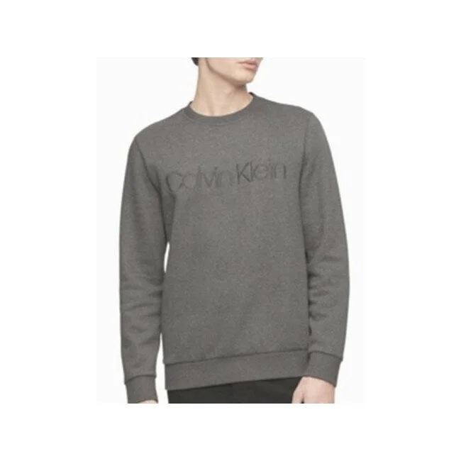 Men's cozy knit pullover-Calvin Klein Men's Tonal Embroidered Logo Fleece Sweatshirt Grey Size Xx-Large