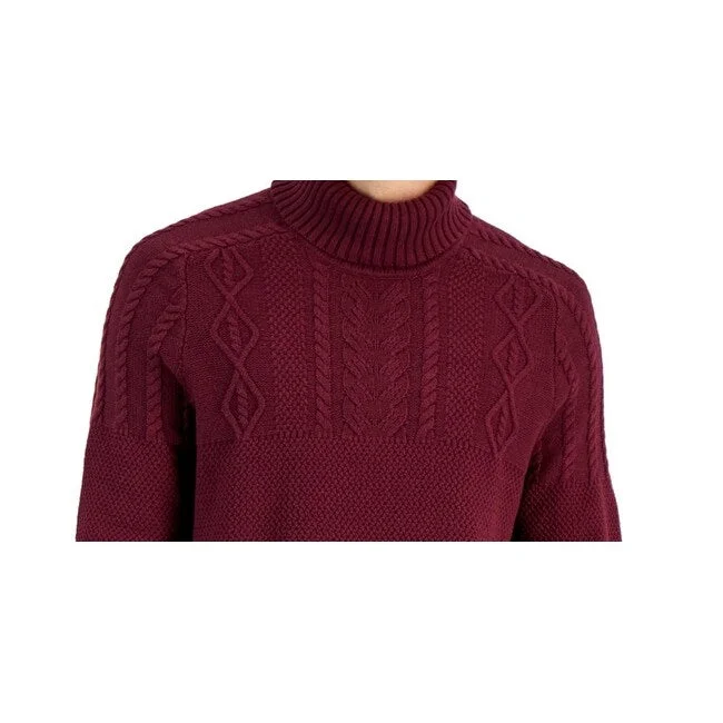 Men's casual cable sweater-Club Room Men's Cable Knit Chunky Turtleneck Sweater Red Size Small